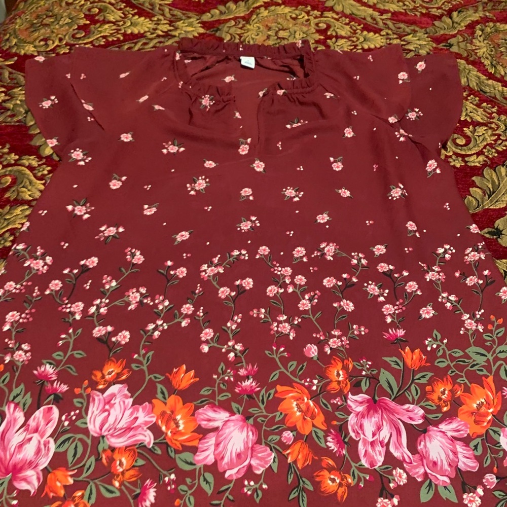 Old Navy Red Ruffled Floral Blouse